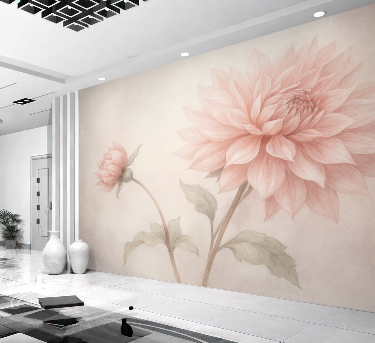 Fototapeta Obszerny kwiat piwonii w delikatnych odcieniach.