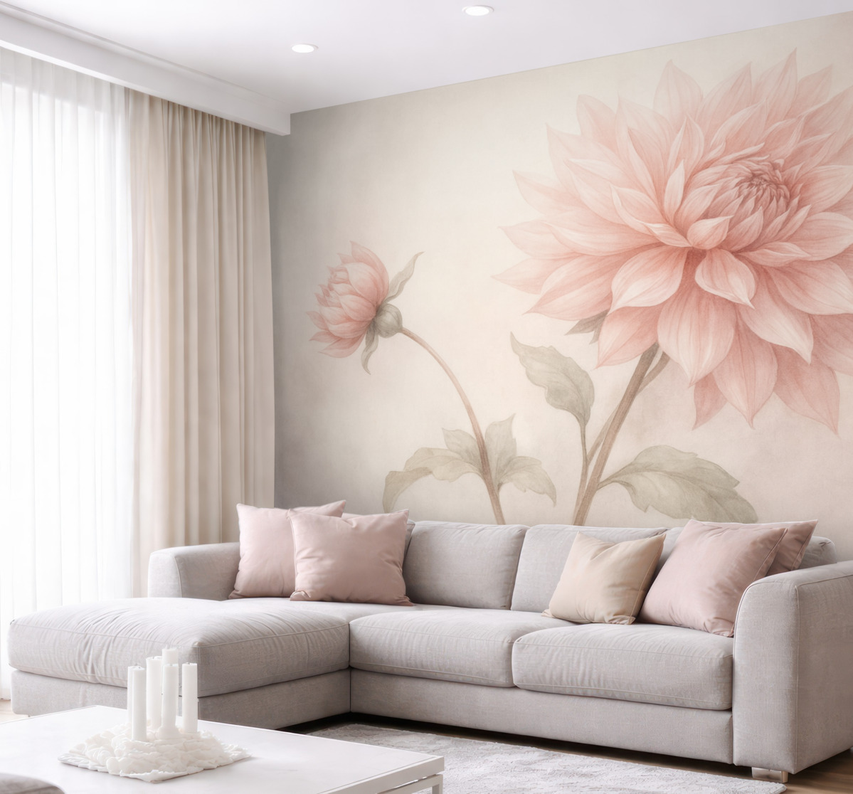 Fototapeta Obszerny kwiat piwonii w delikatnych odcieniach.