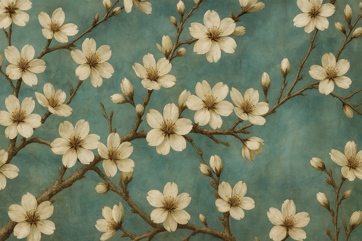 Fototapeta Kwitnące konary na szarym tle.