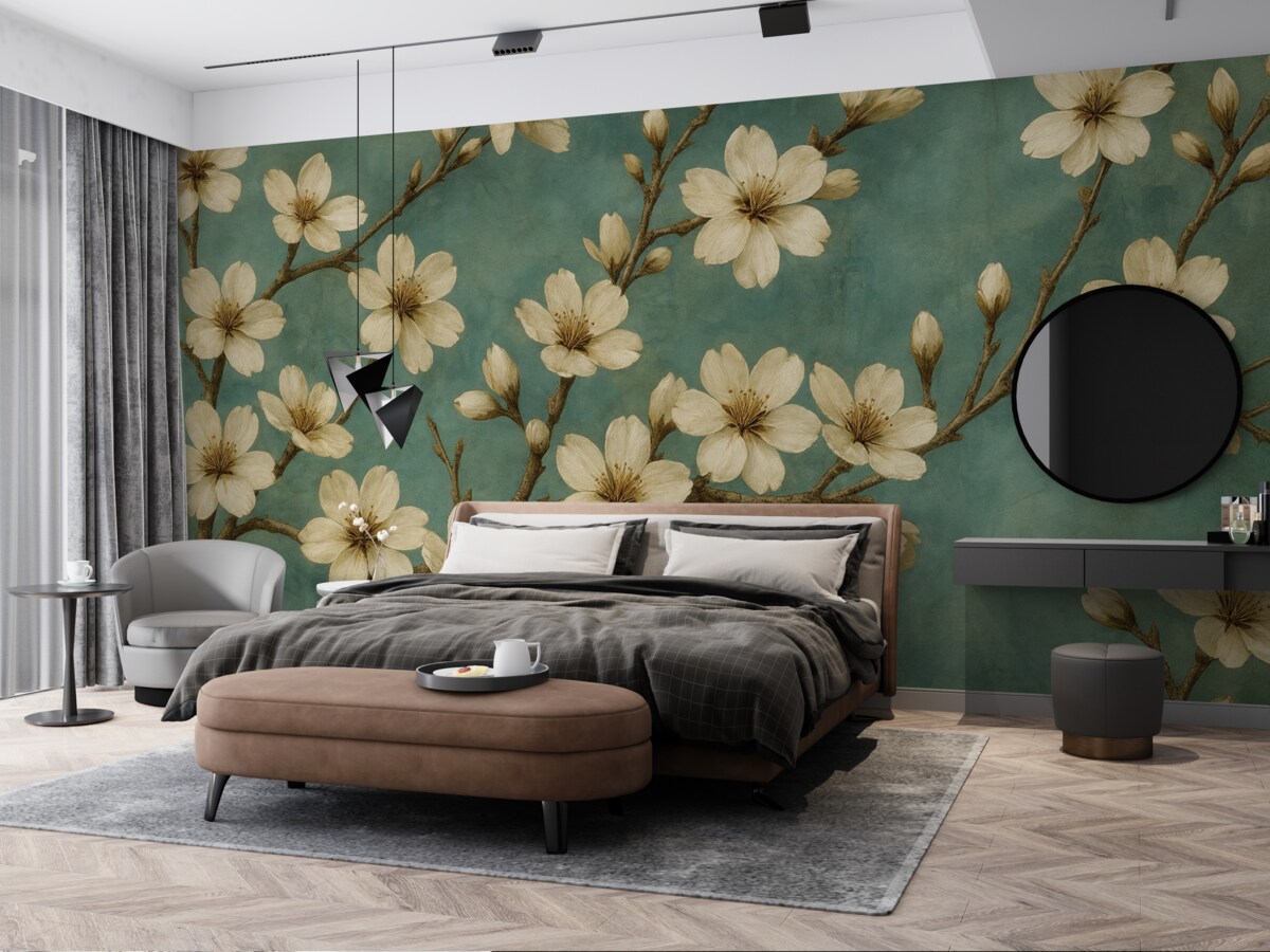 Fototapeta Kwitnące konary na szarym tle.