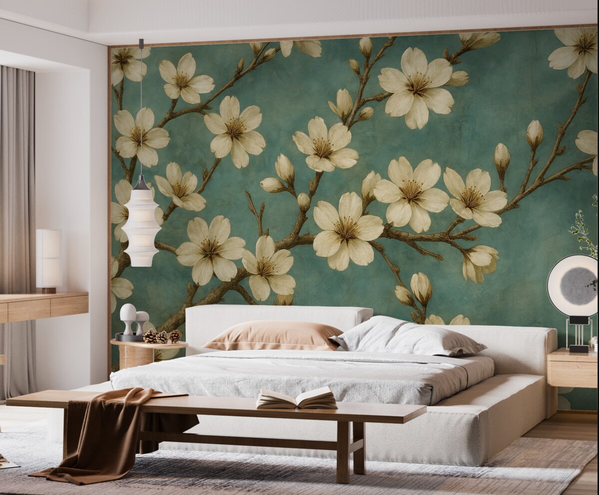 Fototapeta Kwitnące konary na szarym tle.