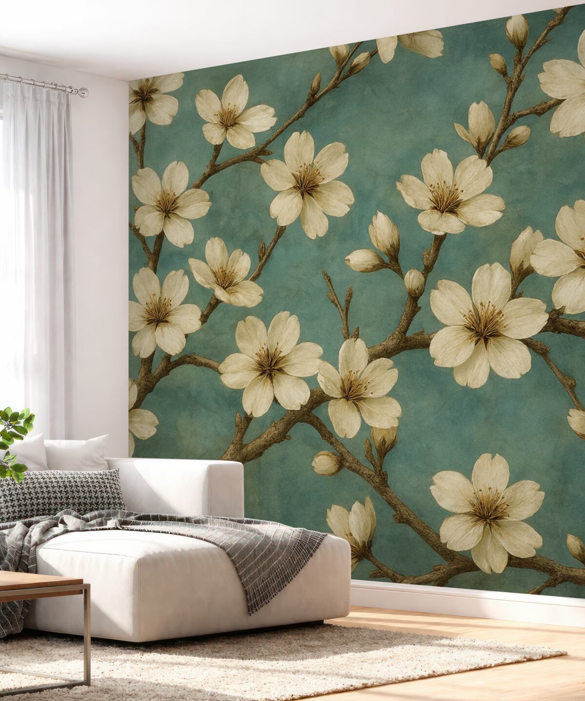 Fototapeta Kwitnące konary na szarym tle.