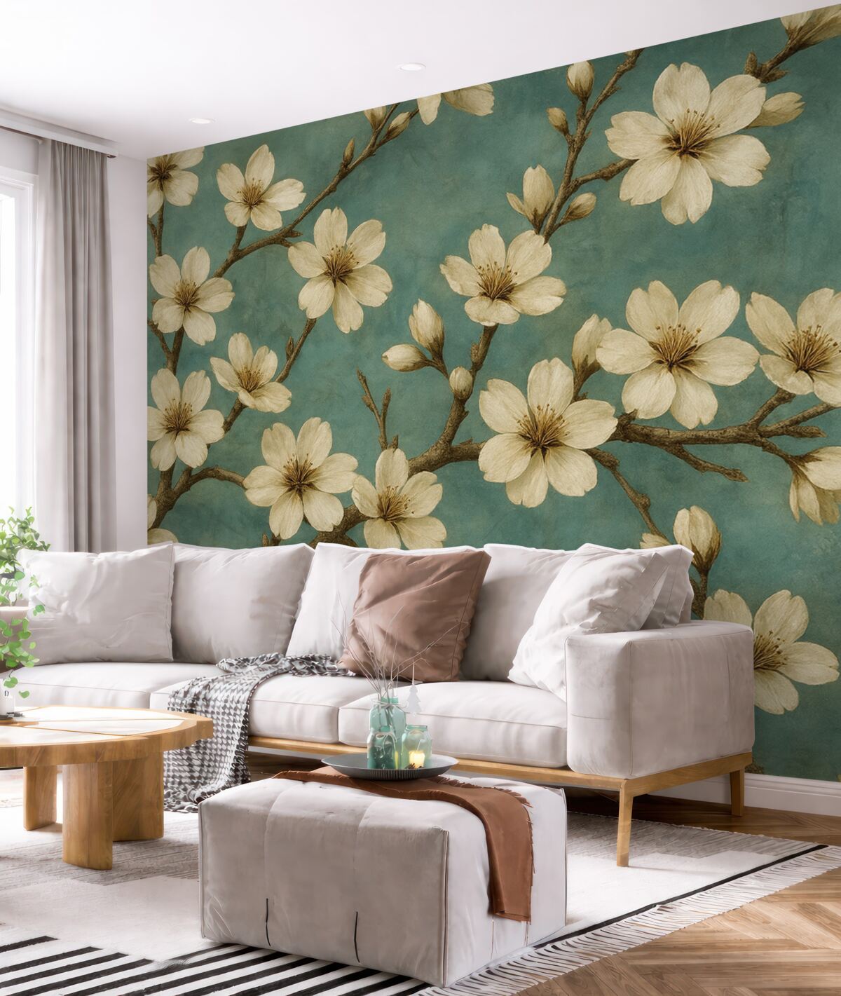 Fototapeta Kwitnące konary na szarym tle.