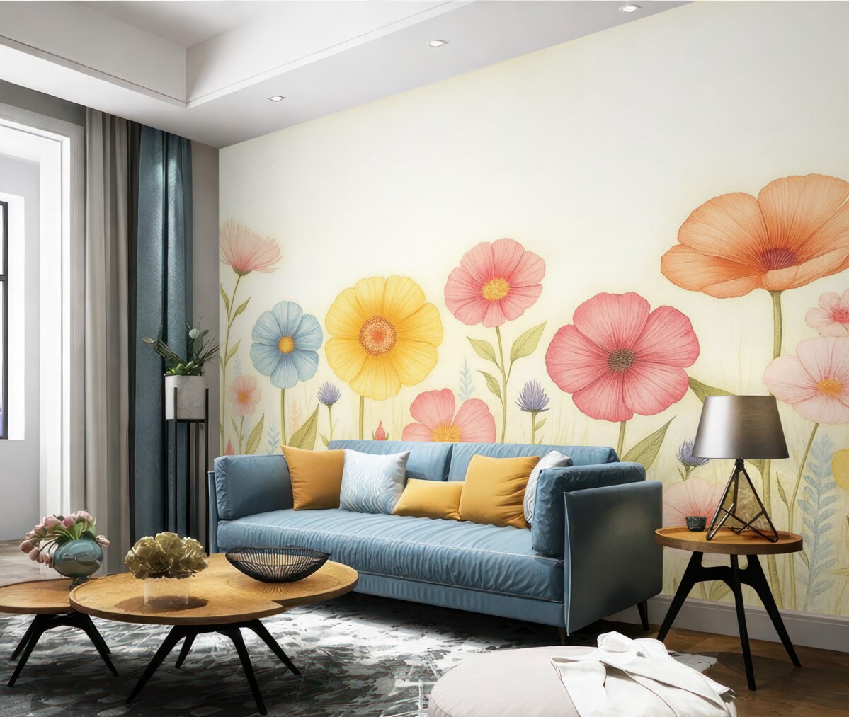 Fototapeta Subtelnie kwitnący ogród w technice akwarelowej.