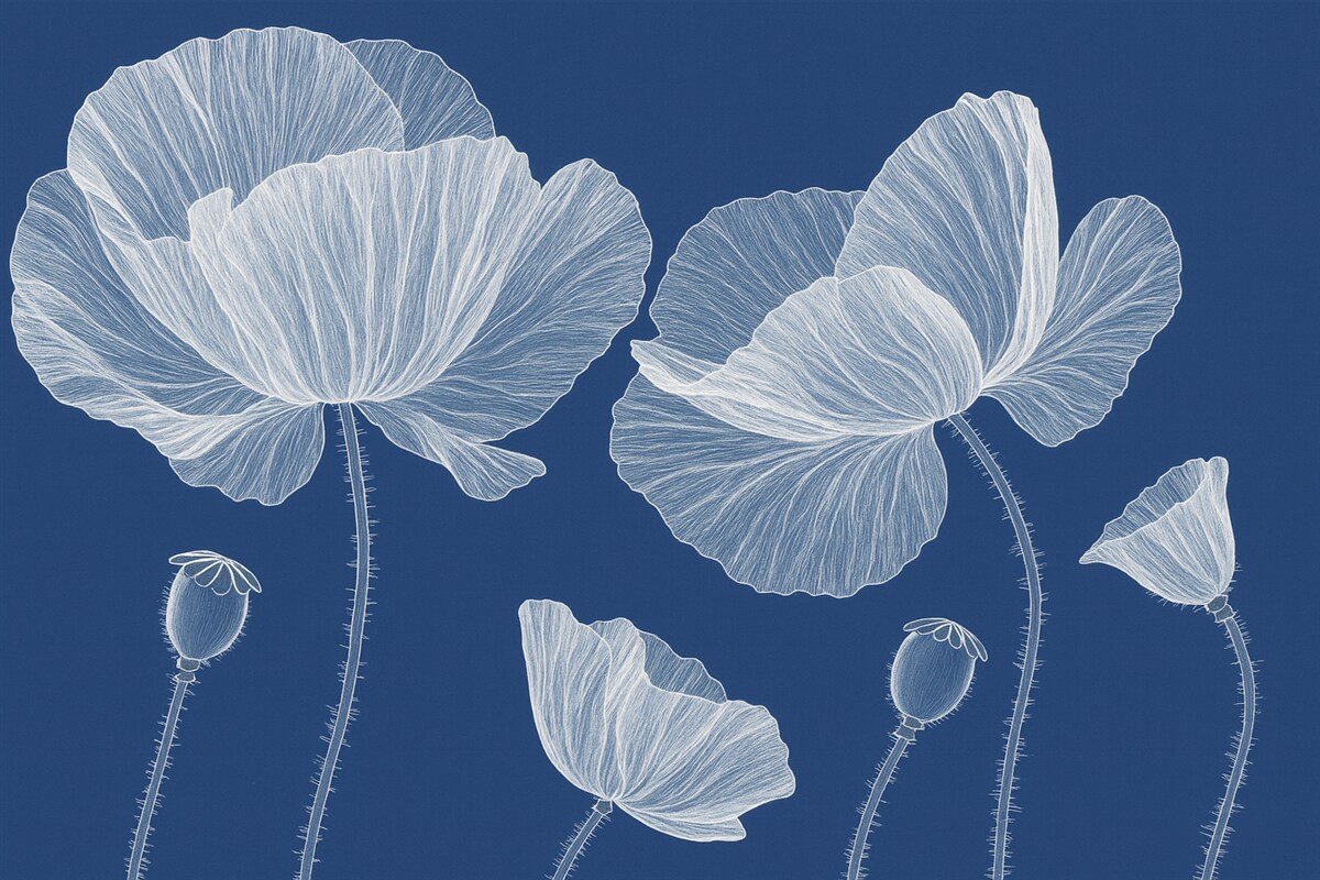 Fototapeta Malowane dzikie kwiaty maku w ogrodzie.