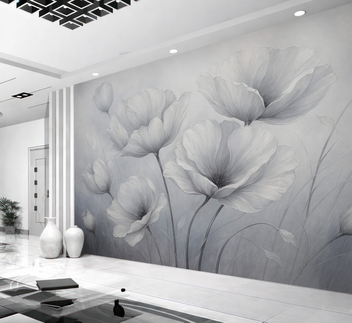 Fototapeta Kwiaty na ścianie w stylu punkowym.