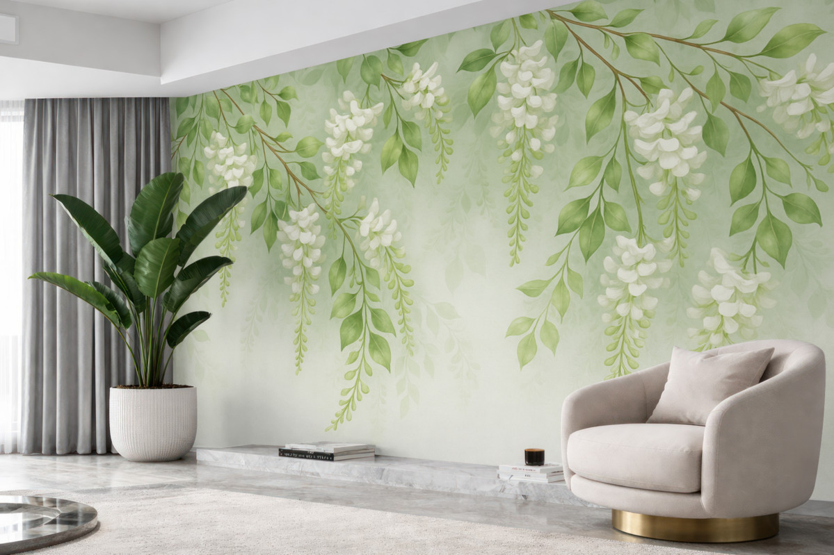 Fototapeta Stylizowane malowane rozkwitające gałązki.