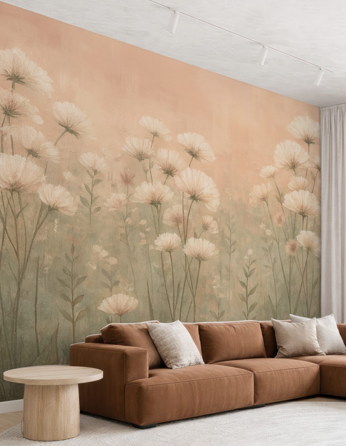 Fototapeta Subtelne łąkowe kwiaty z efektem malarskiego pociągnięcia w odcieniach różu.