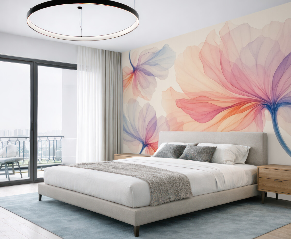 Fototapeta świeże przezroczyste barwne kwiaty na jasnobrązowym tle