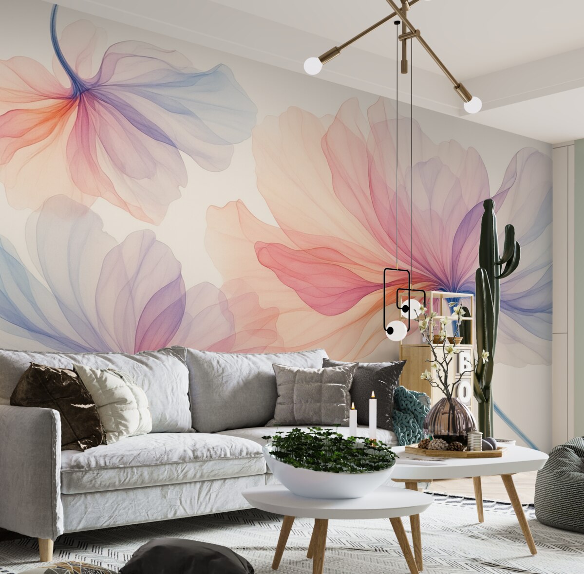 Fototapeta świeże przezroczyste barwne kwiaty na jasnobrązowym tle