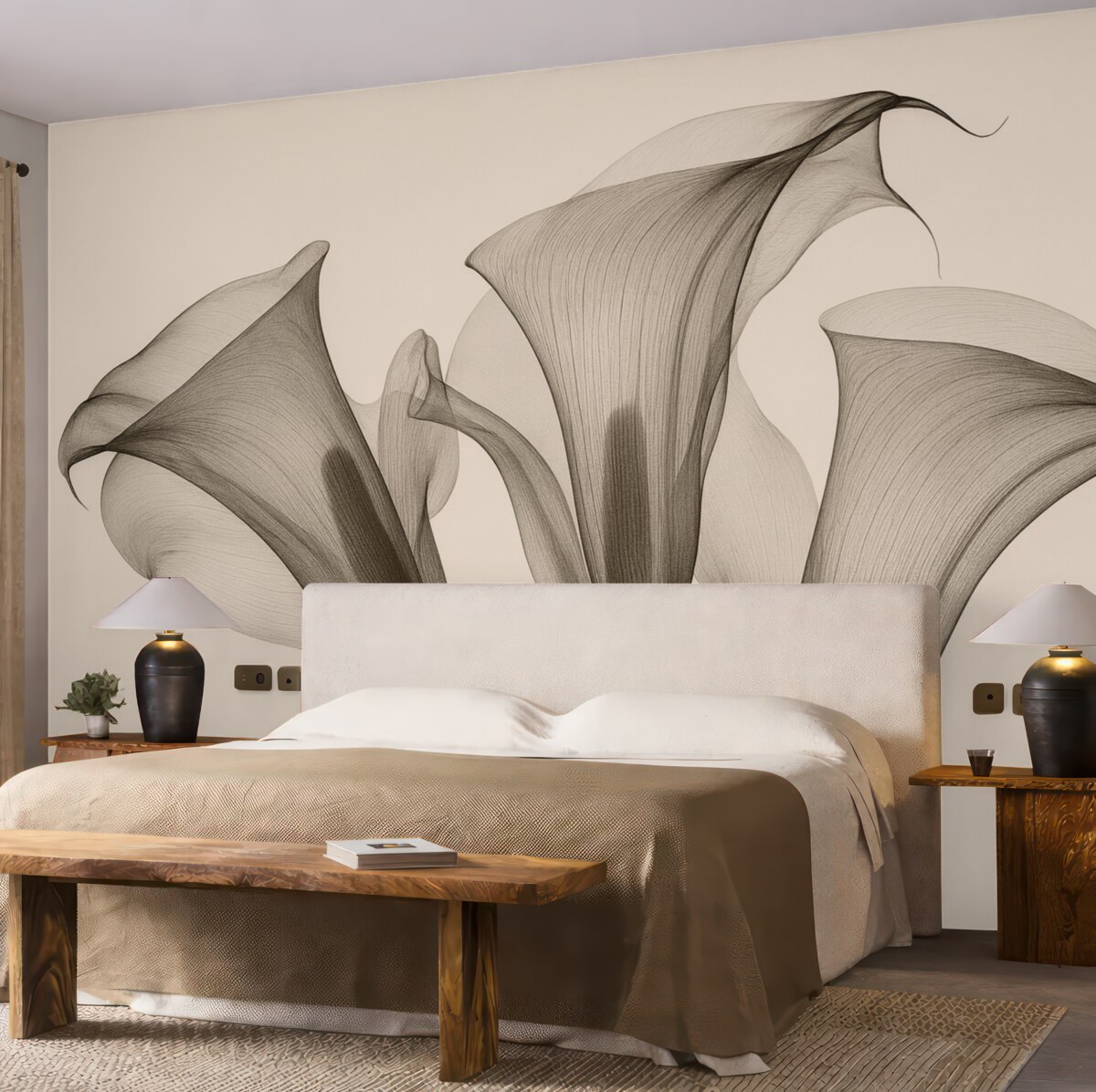 Fototapeta Eteryczne, przejrzyste kwiaty zantedeschia w tonacjach beżowych.