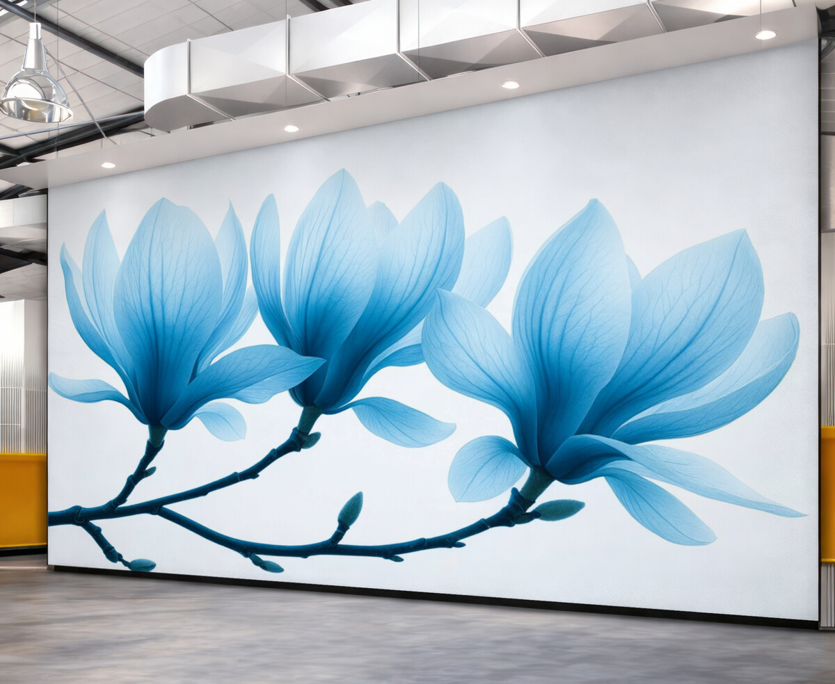 Fototapeta łagodne niebieskie kwiaty magnolii na konarach