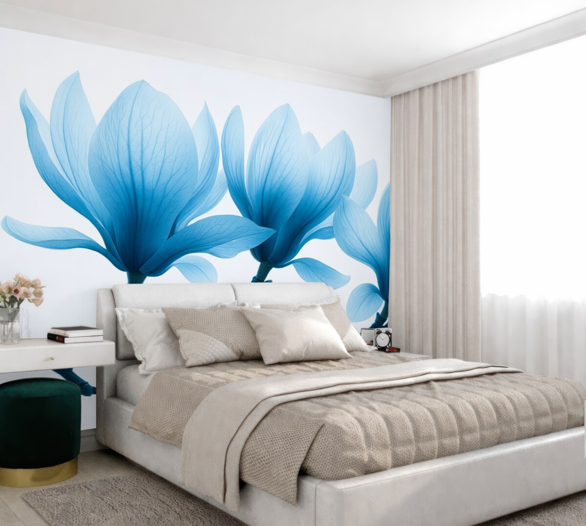 Fototapeta łagodne niebieskie kwiaty magnolii na konarach