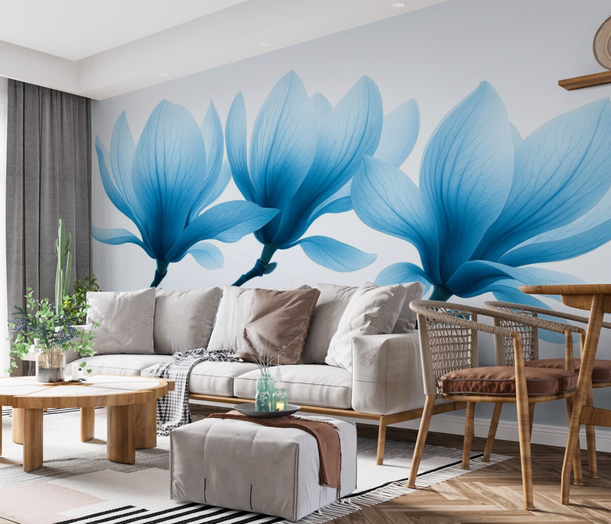 Fototapeta łagodne niebieskie kwiaty magnolii na konarach