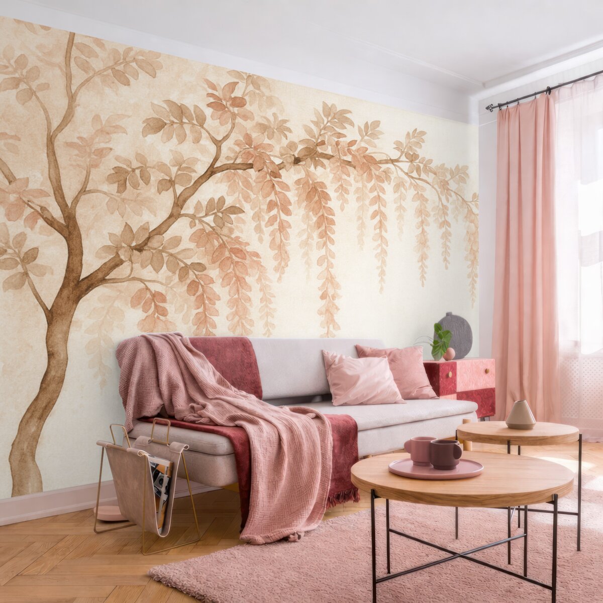 Fototapeta Kształt drzewa z gałęziami w technice akwarelowej.