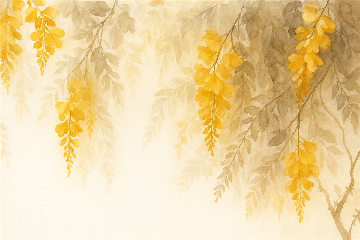 Fototapeta Postacie opadających gałęzi z liśćmi przypominają akwarelę.