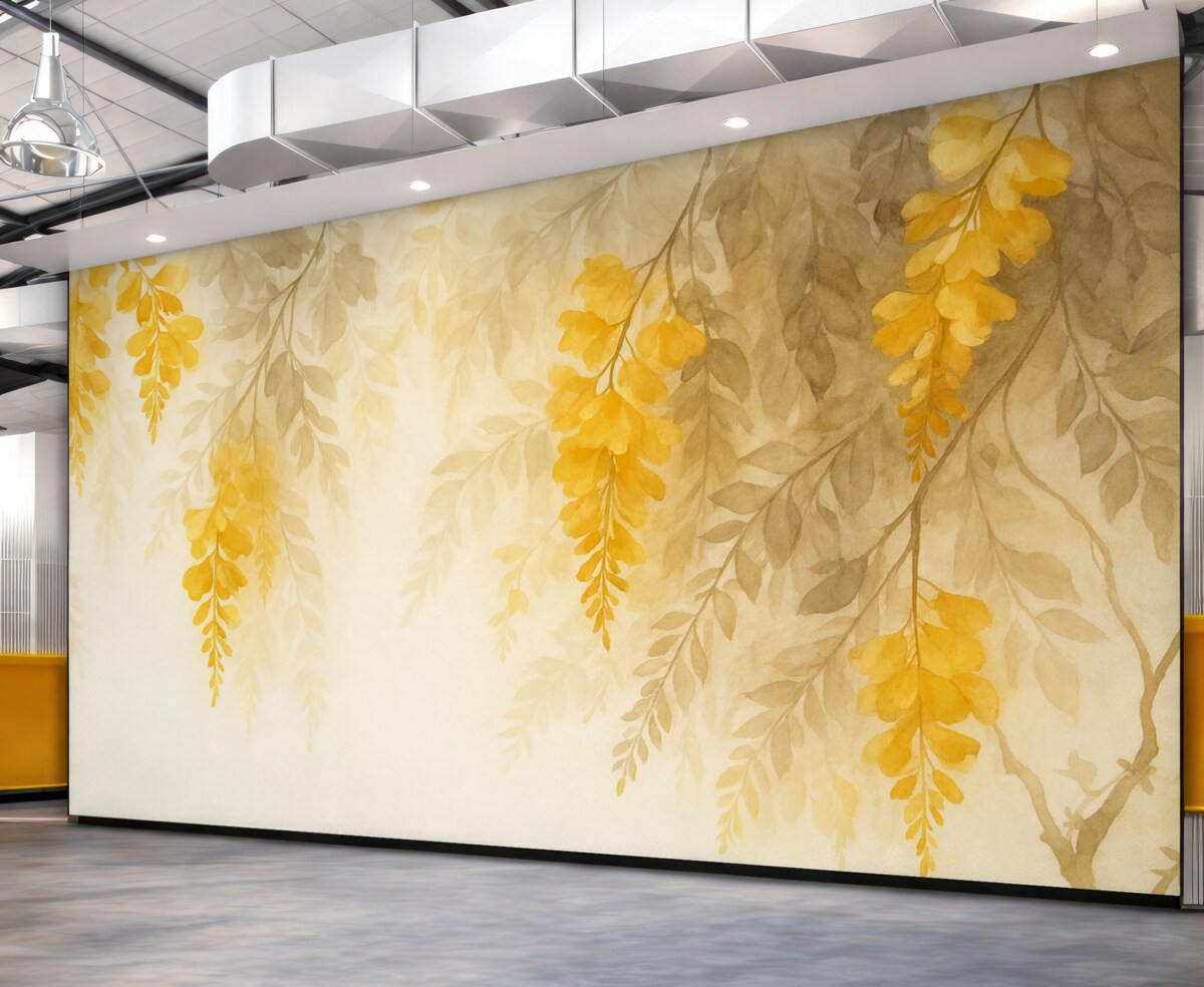 Fototapeta Postacie opadających gałęzi z liśćmi przypominają akwarelę.