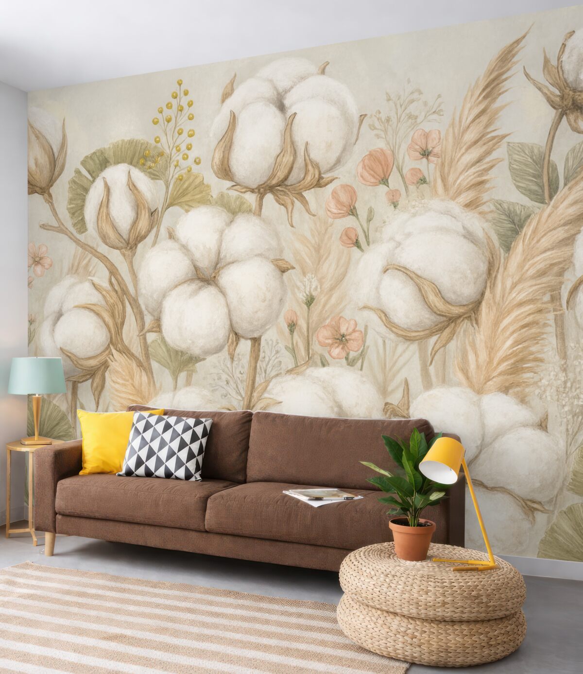 Fototapeta Subtelna aranżacja z bawełnianych kwiatów.