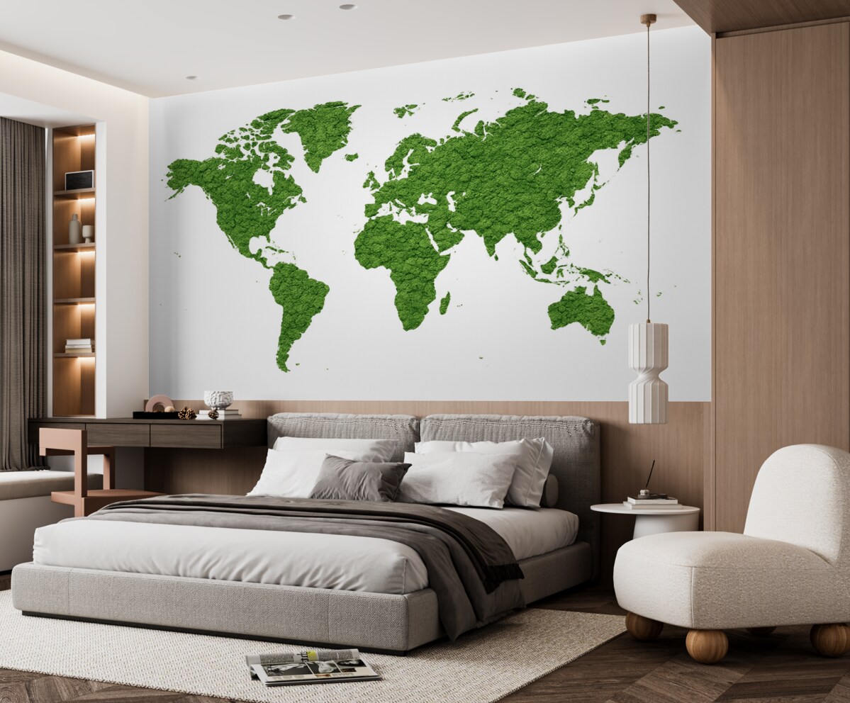 Fototapeta Mapa globu z mchem, przyroda, zielona gama kolorów.