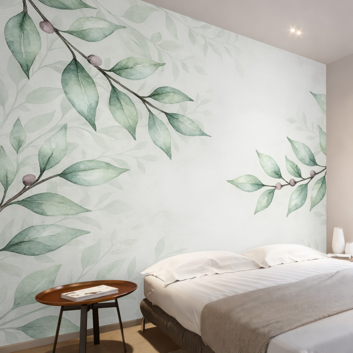 Fototapeta gałązki z zielonymi liśćmi na szarym tle