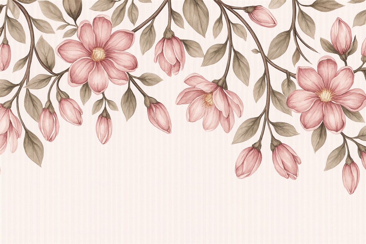 Fototapeta różowe kwiaty na tle w pasy