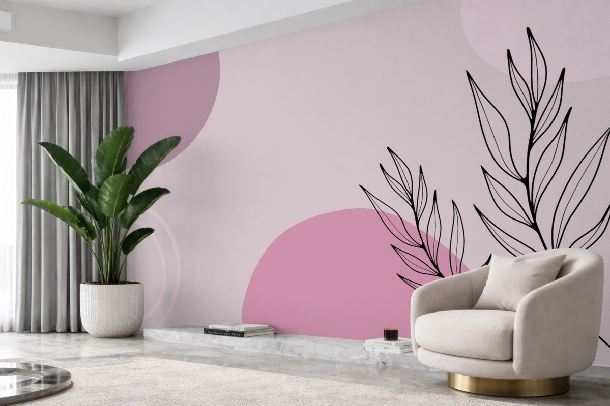 Fototapeta Różowa abstrakcja z liśćmi.