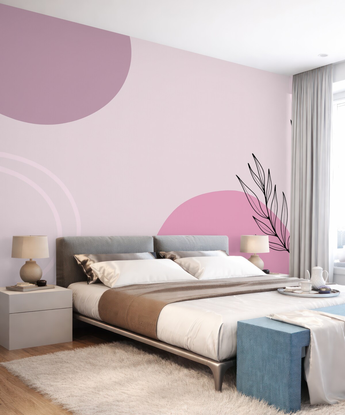 Fototapeta Różowa abstrakcja z liśćmi.