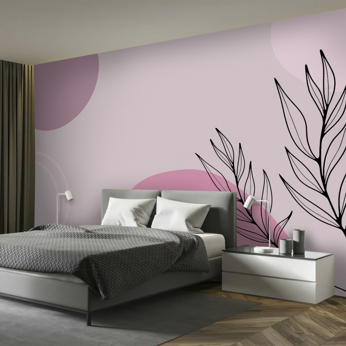 Fototapeta Różowa abstrakcja z liśćmi.