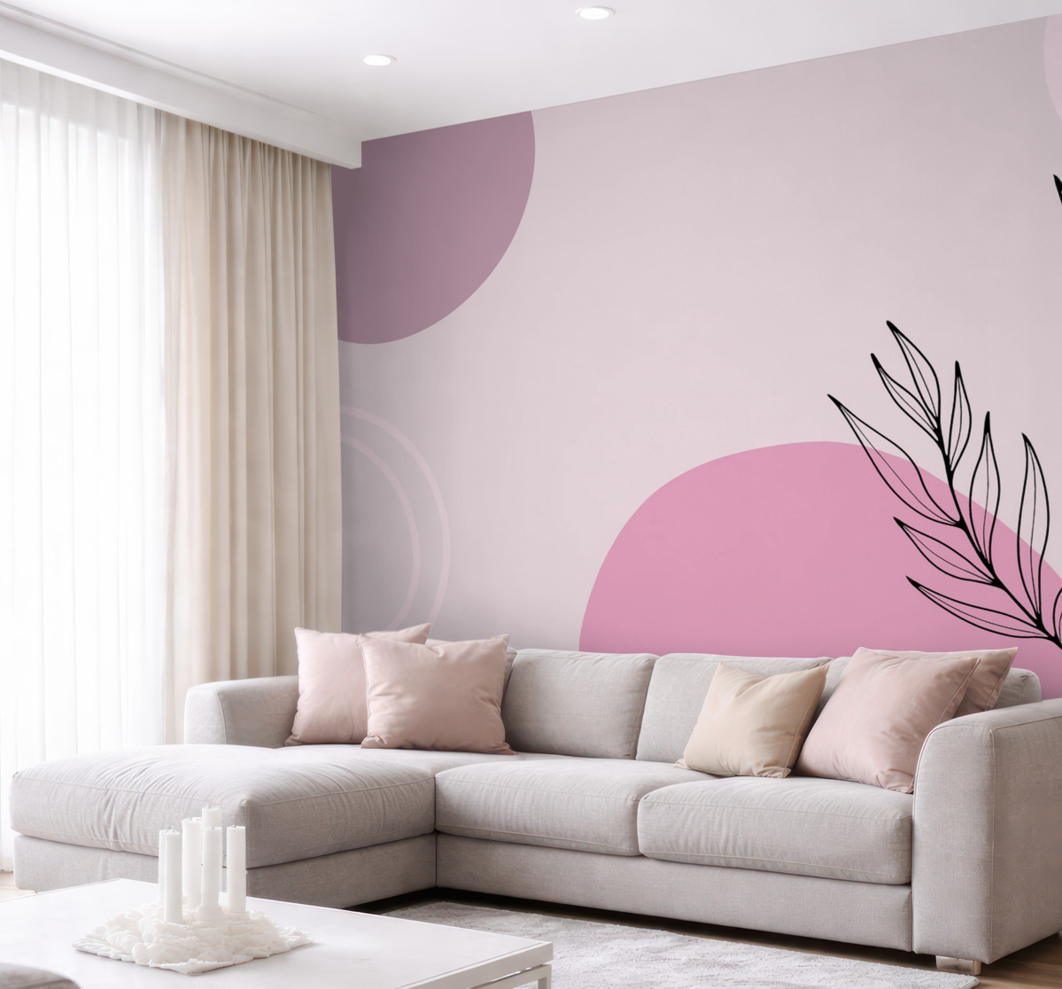 Fototapeta Różowa abstrakcja z liśćmi.