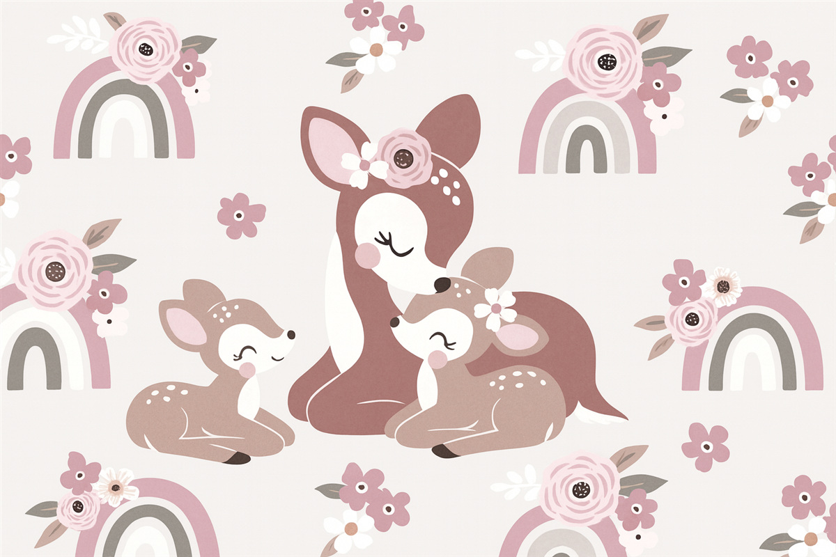 Fototapeta Jeleń, matka oraz potomstwo.