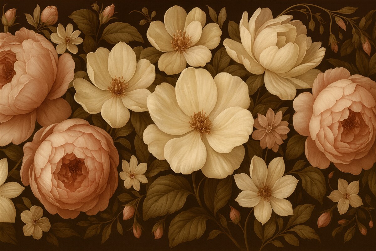 Fototapeta Malowana wielobarwna kompozycja roślinna.