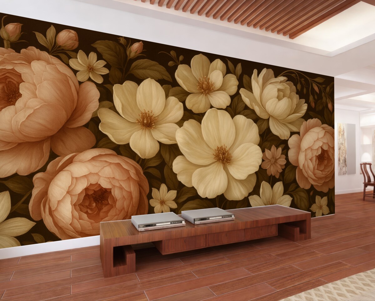 Fototapeta Malowana wielobarwna kompozycja roślinna.