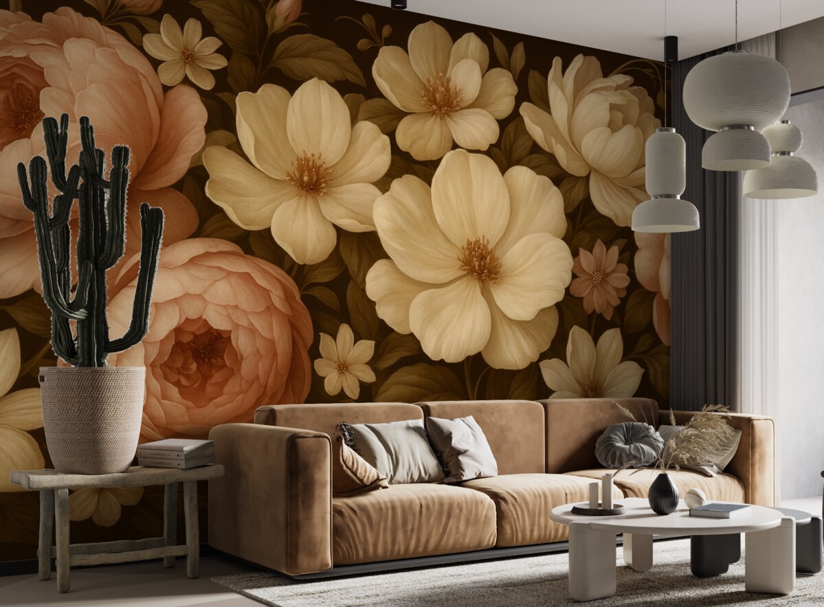 Fototapeta Malowana wielobarwna kompozycja roślinna.