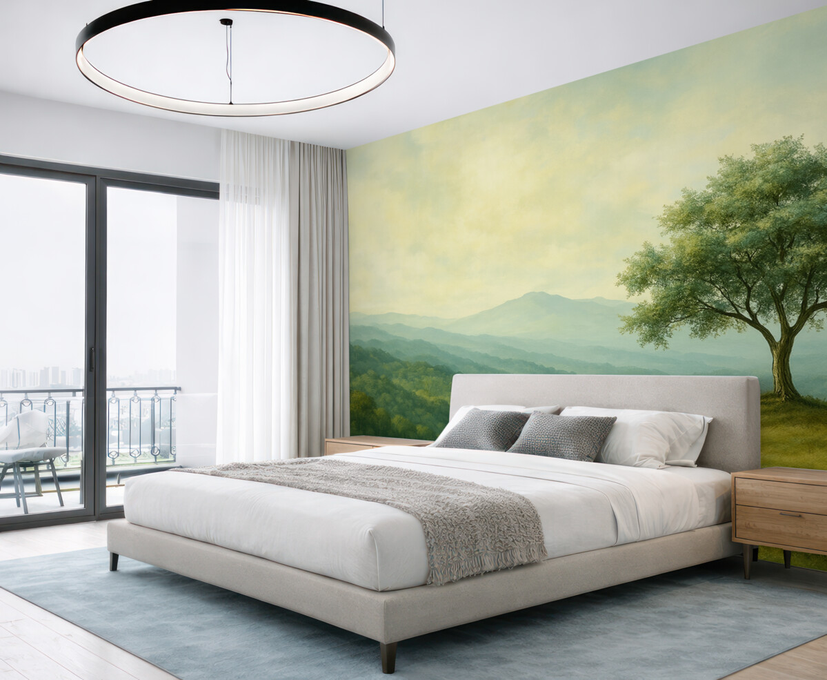 Fototapeta widok z drzewem na pagórku