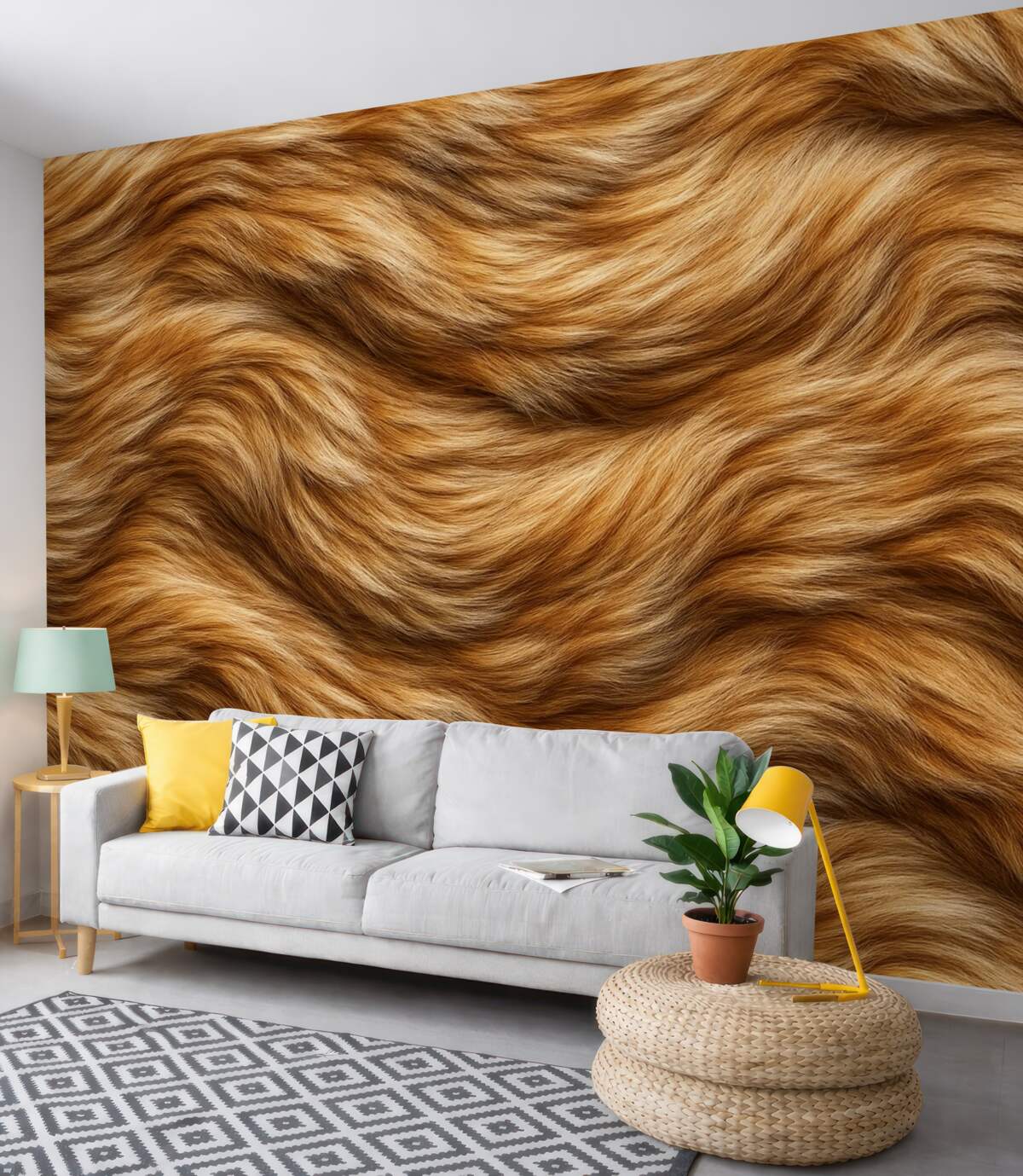 Fototapeta przytulna okleina naścienna naśladująca futro w tonacjach beżu i brązu