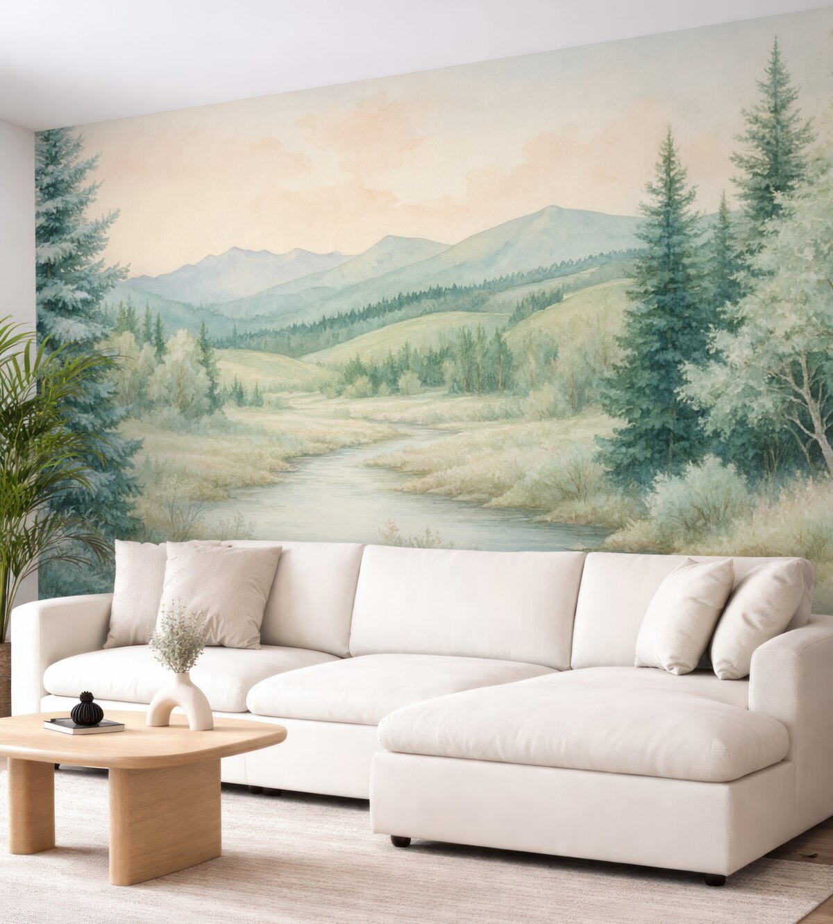 Fototapeta Krajobraz w stylu akwarelowym z jodłami.