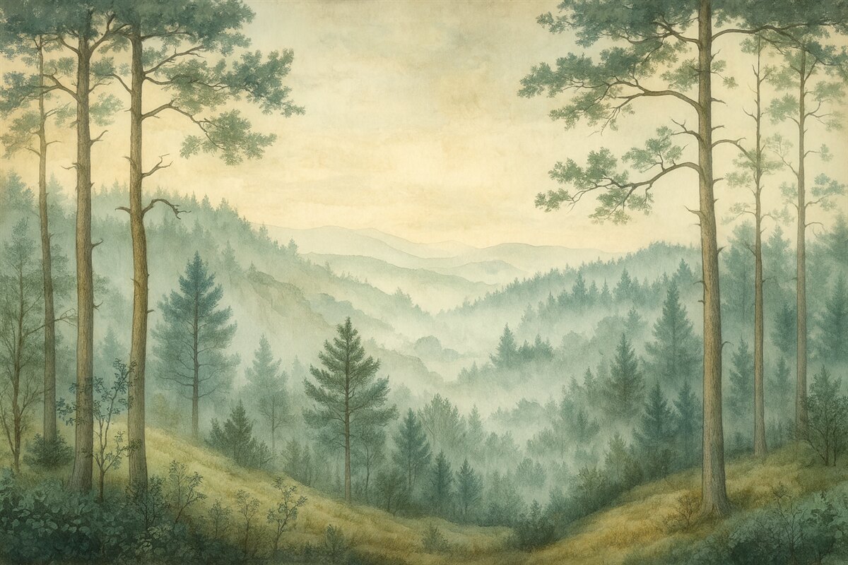 Fototapeta widok lasu z wzniesieniami