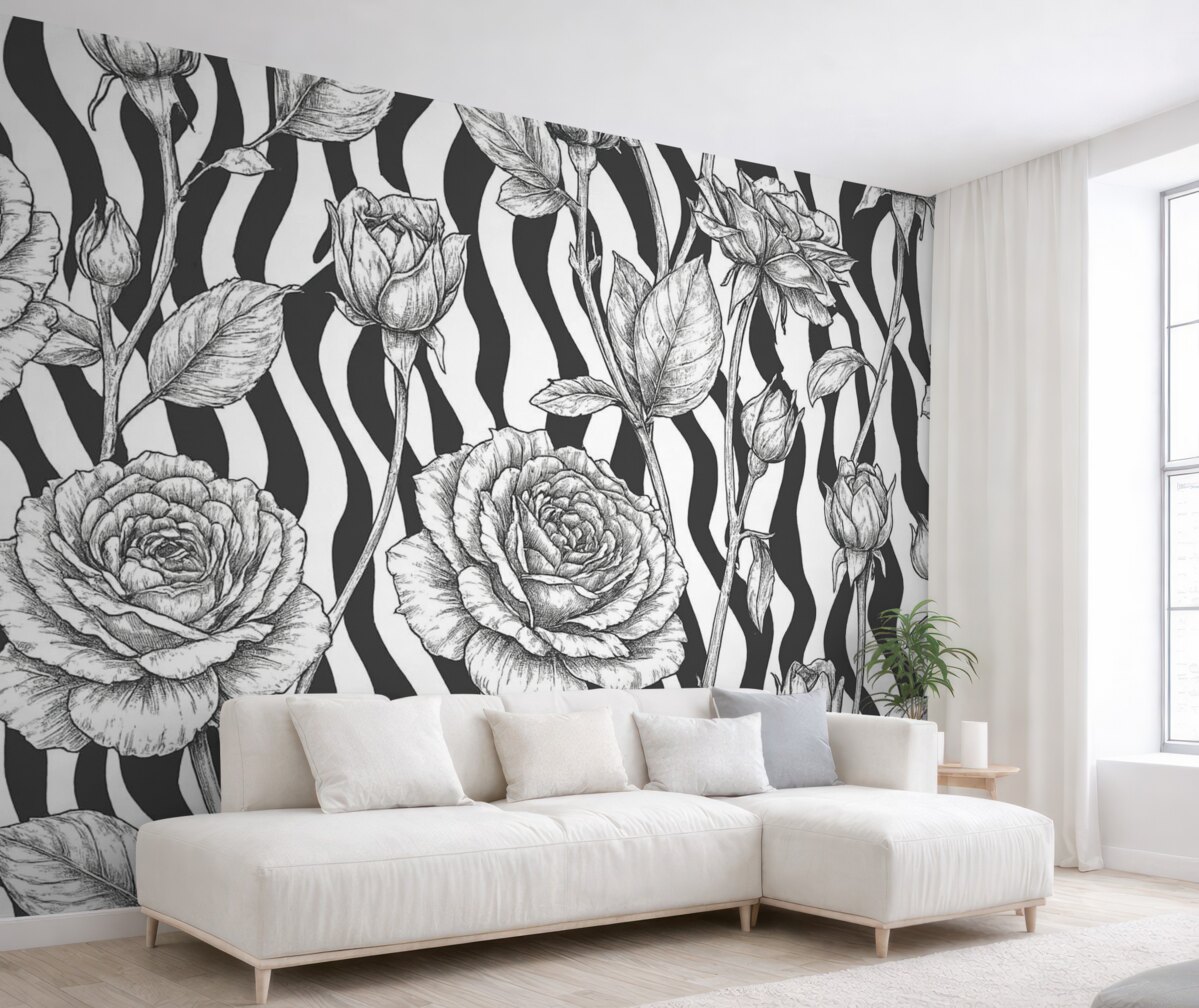 Fototapeta Róże na tle zebry.