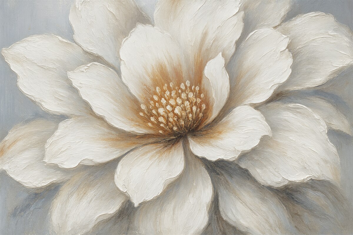 Fototapeta Abstrakcyjny biały kwiat na szarej powierzchni.