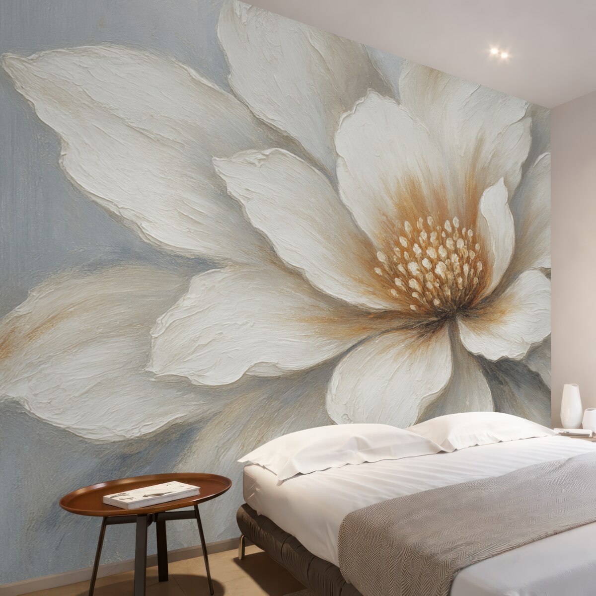 Fototapeta Abstrakcyjny biały kwiat na szarej powierzchni.