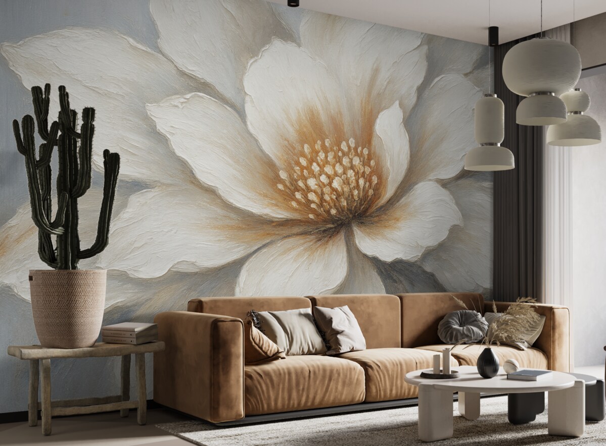 Fototapeta Abstrakcyjny biały kwiat na szarej powierzchni.