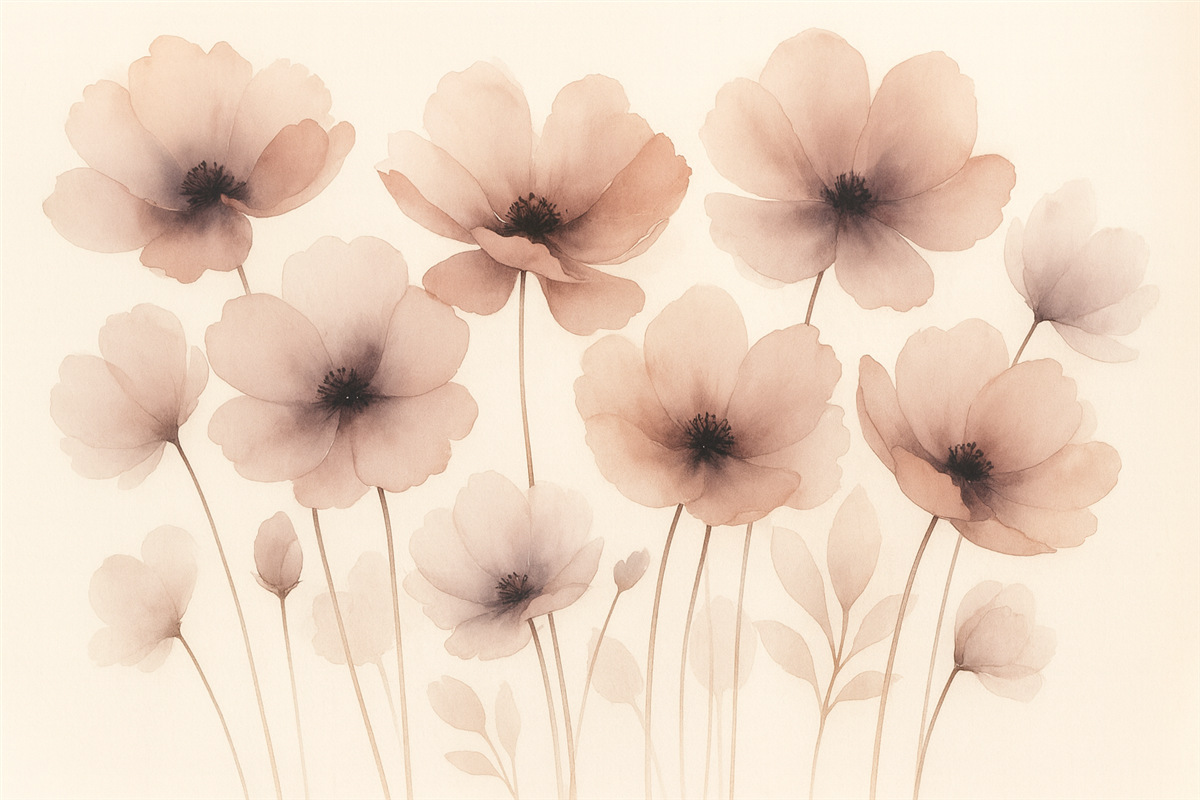 Fototapeta Sylwetki kwiatów przypominające zamazane akwarele.