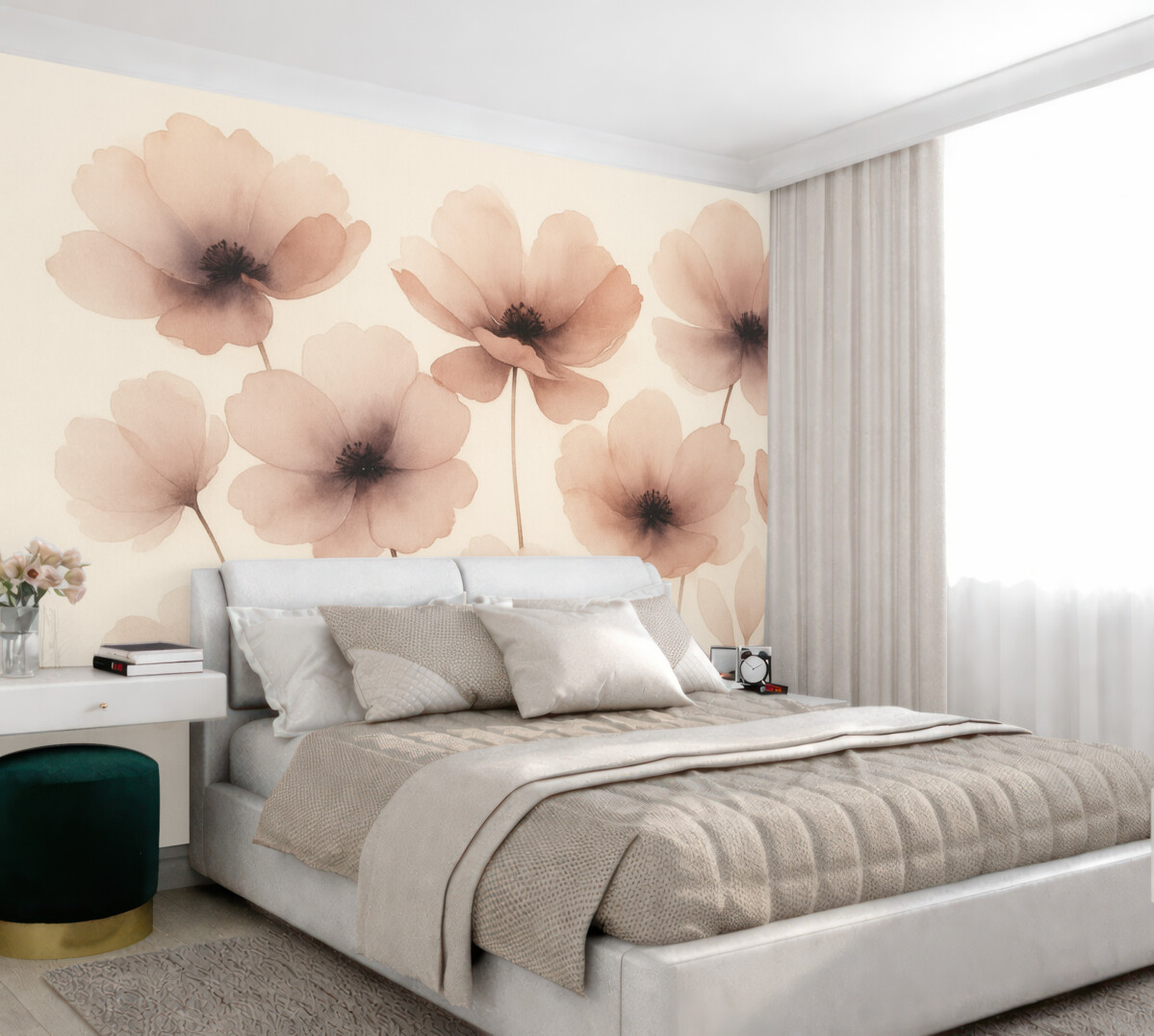 Fototapeta Sylwetki kwiatów przypominające zamazane akwarele.