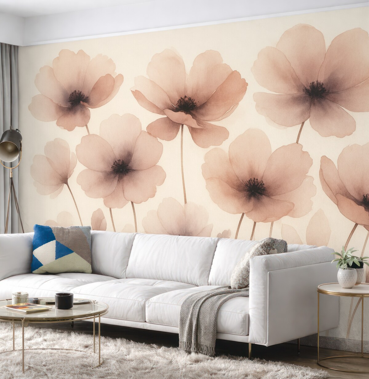 Fototapeta Sylwetki kwiatów przypominające zamazane akwarele.