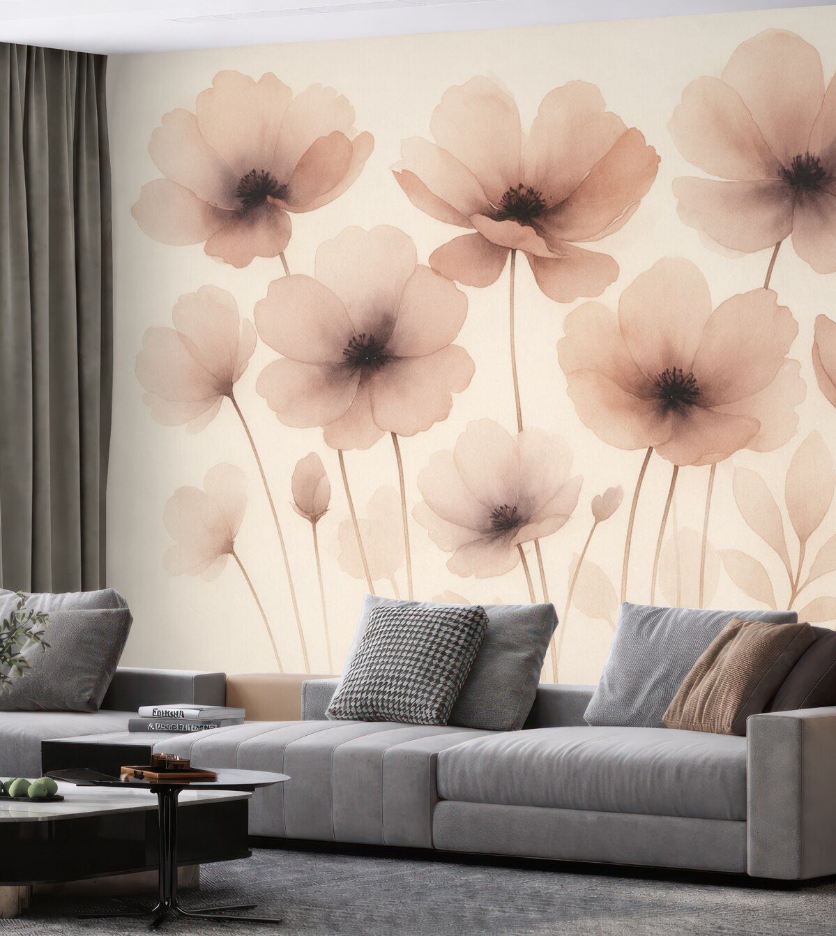 Fototapeta Sylwetki kwiatów przypominające zamazane akwarele.