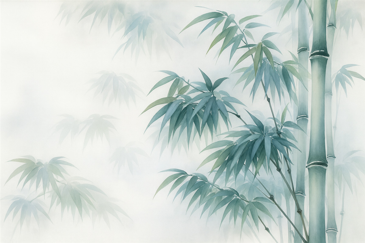 Fototapeta Gałązki bambusa przypominające rozmytą akwarelę.