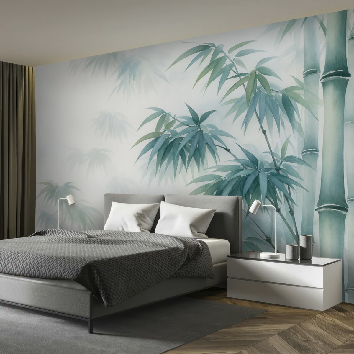 Fototapeta Gałązki bambusa przypominające rozmytą akwarelę.