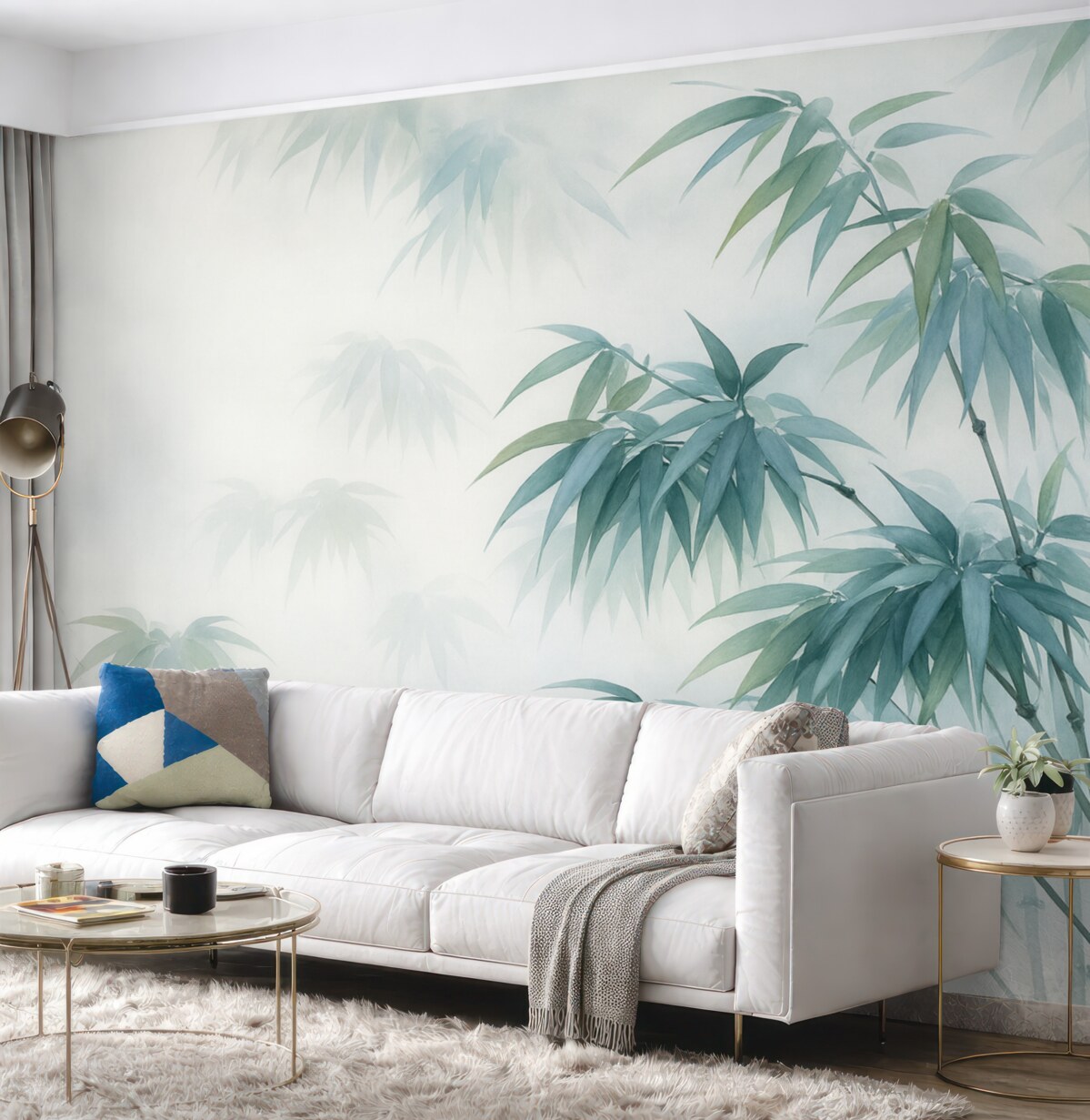 Fototapeta Gałązki bambusa przypominające rozmytą akwarelę.