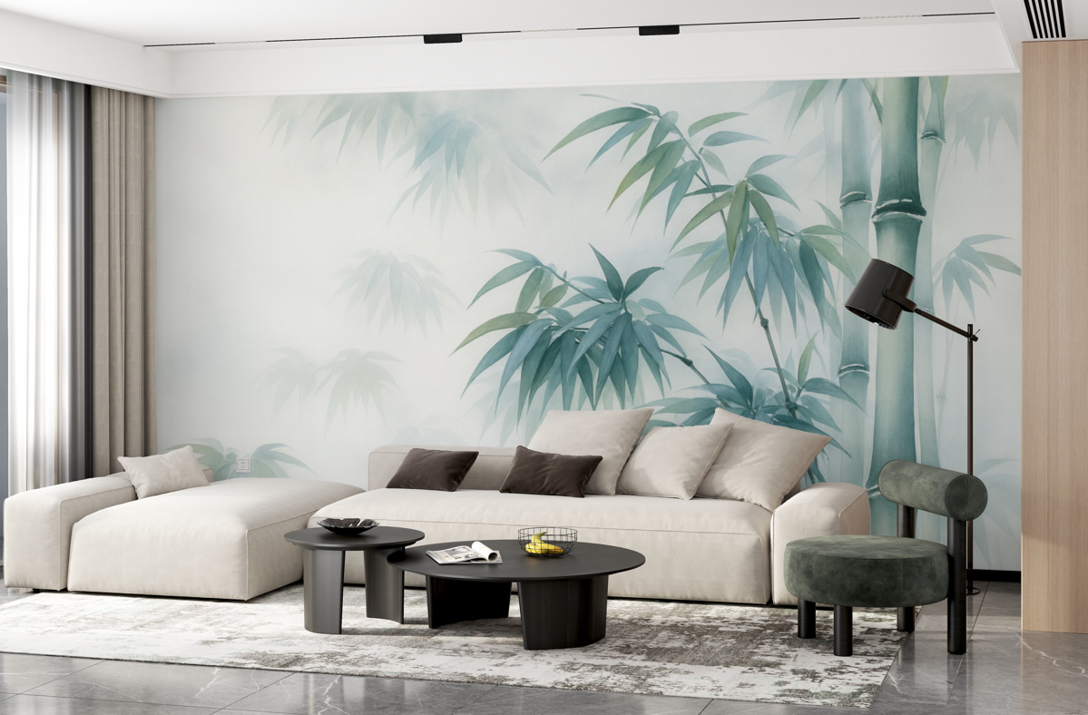 Fototapeta Gałązki bambusa przypominające rozmytą akwarelę.