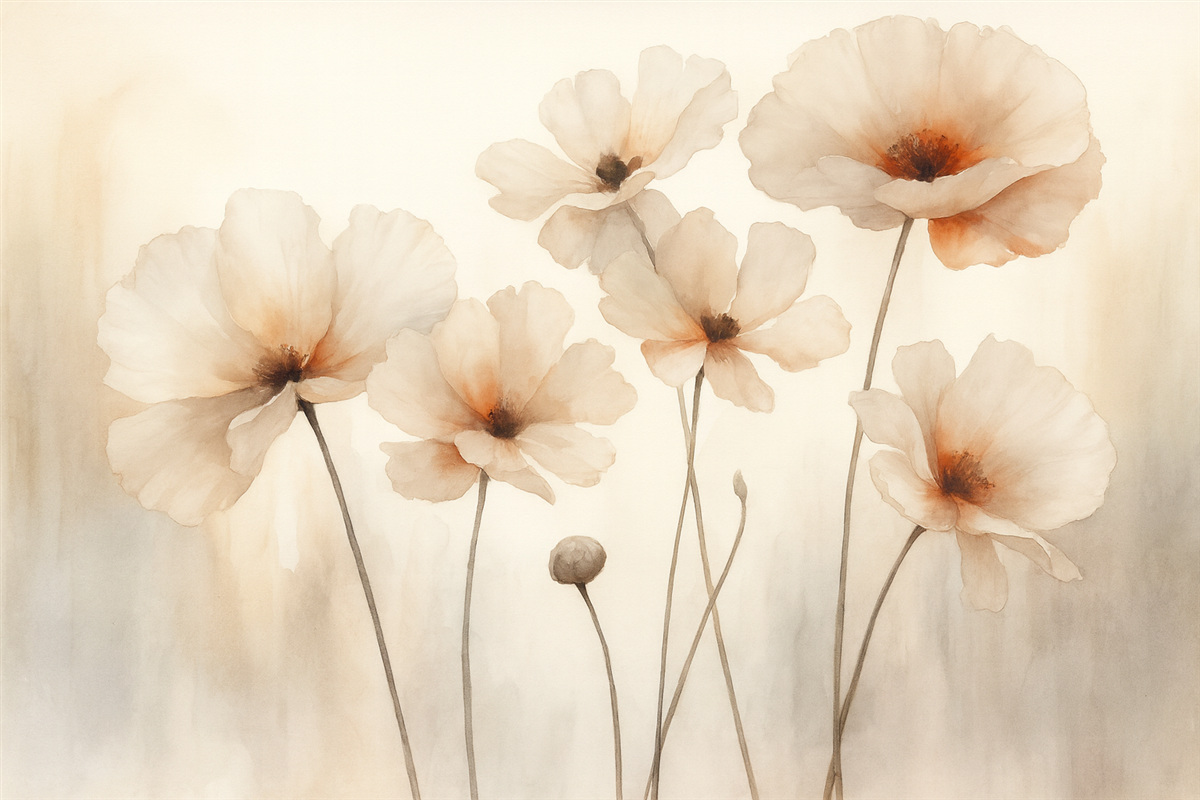 Fototapeta Sylwetki maków przypominające rozmytą akwarelę.